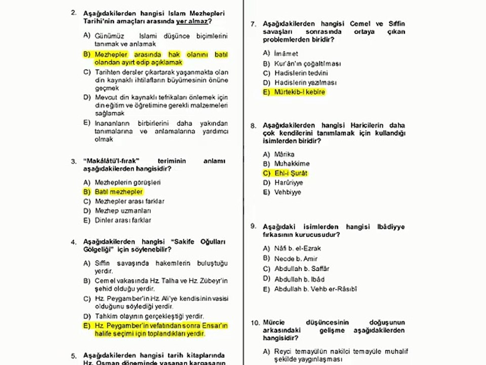 ilh2004 İslam Mezhepleri Tarihi 2013-2014 Güz Ara Sınavı Soru ve Cevapları