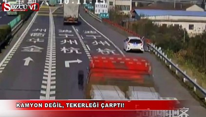 Kamyon değil, tekerleği çarptı!