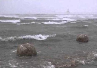 Ice Boulders Wash Ashore From Lake Michigan