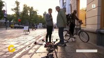 Drone VS Bike : dumb guy destroying a quadricopter during TV show