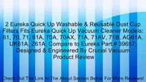2 Eureka Quick Up Washable & Reusable Dust Cup Filters Fits Eureka Quick Up Vacuum Cleaner Models: 61, 70, 71, 61A, 70A, 70AX, 71A, 71AV, 71B, AG61A, UK61A, Z61A; Compare to Eureka Part # 39657; Designed & Engineered By Crucial Vacuum Review