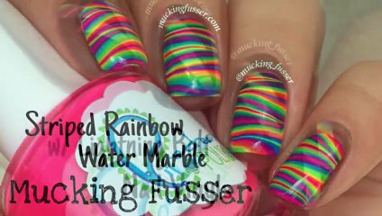 Striped Rainbow Water Marble Nail Art Tutorial