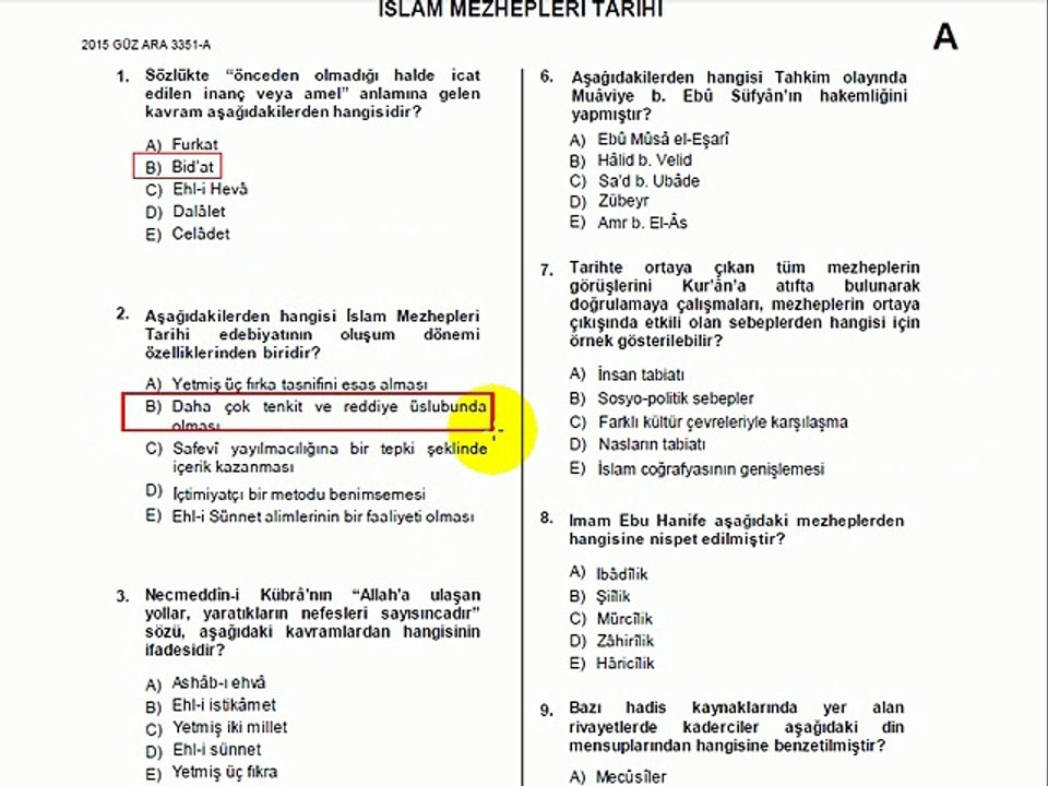 ilh2004 İslam Mezhepleri Tarihi 2014-2015 Güz Ara Sınavı Soru ve Cevapları