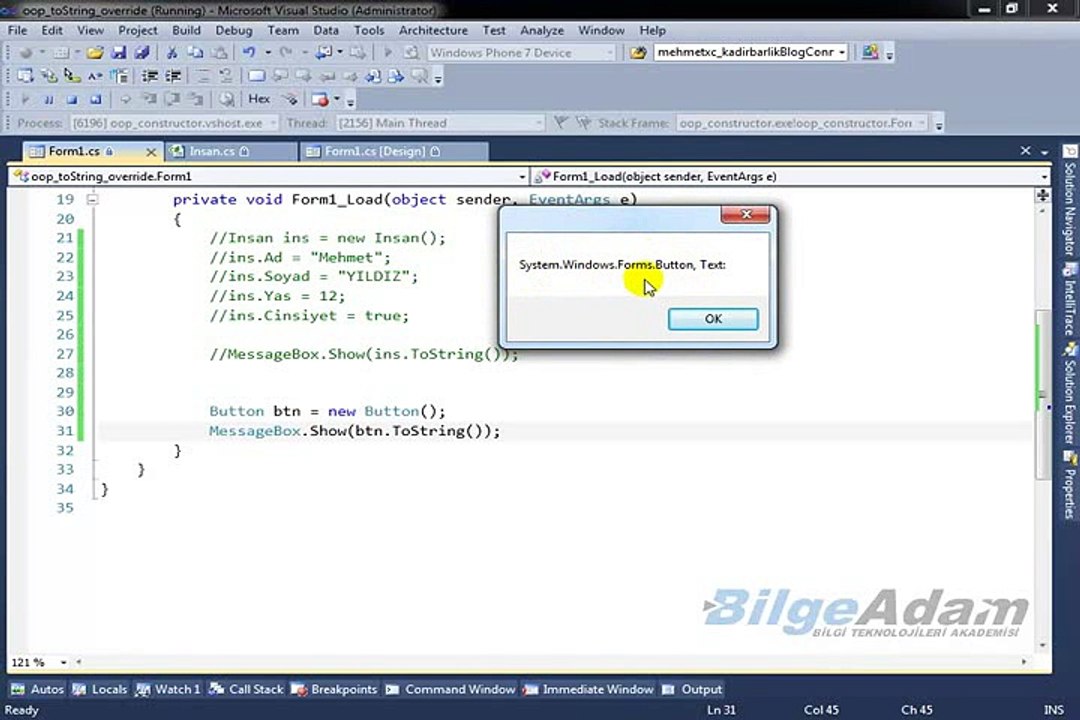 C# Dersleri ToString Override