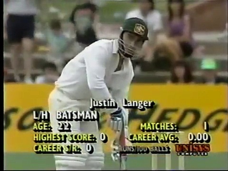 Justin Langer, 1st delivery in Test Cricket, Gets Hit on the Helmet by Ian Bishop