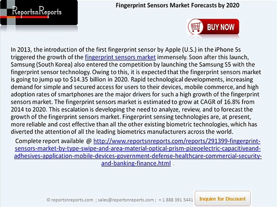 Fingerprint Sensors Market Size, Analysis, Trends & Forecasts to 2020
