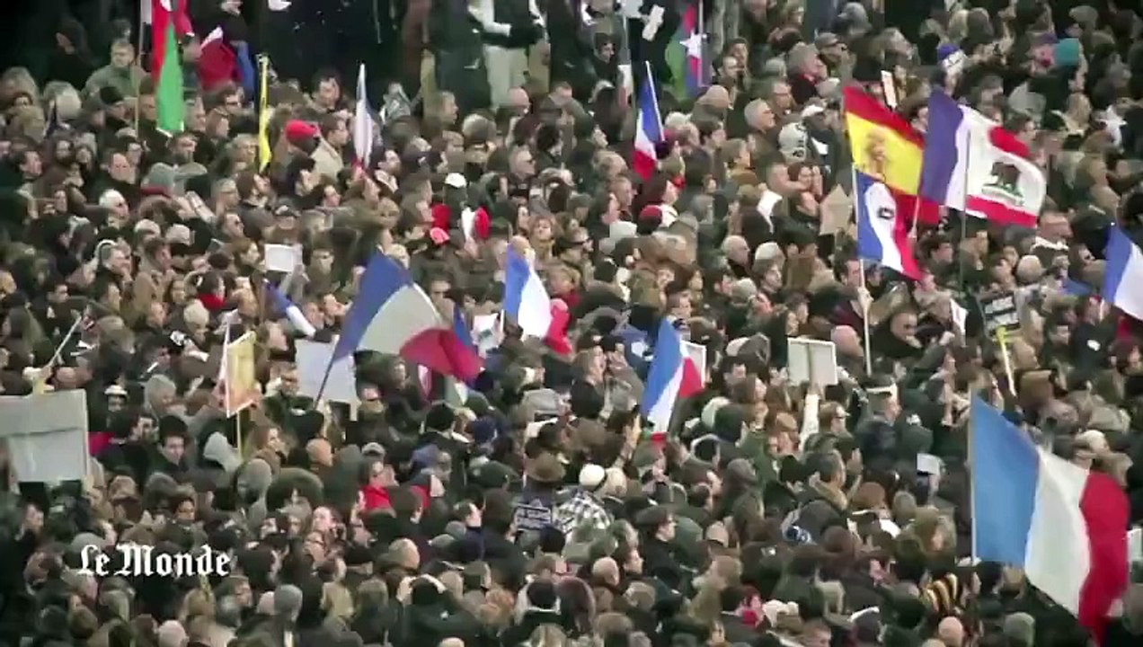 la marche République  filmée en accélérée  مسيرة فرنسا ضد الإرهاب