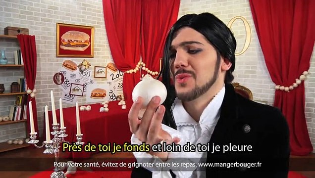 McDonald's France - restauration rapide - juin 2010 - Le sandwich 280 en chansons , oignon, sosie de Florent Mothe Mozart opéra rock