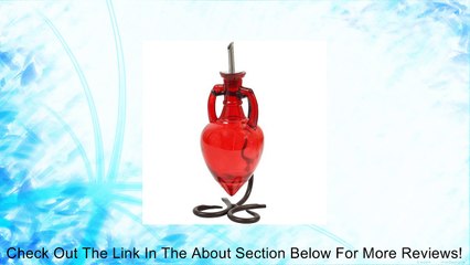 Fancy Olive Oil & Vinegar Colored Glass Bottle, Liquid Dispenser 1pc ~G46~ One Red Decorative Amphora Style Bottle with Stainless Spout & Black Metal Swirl Stand Review