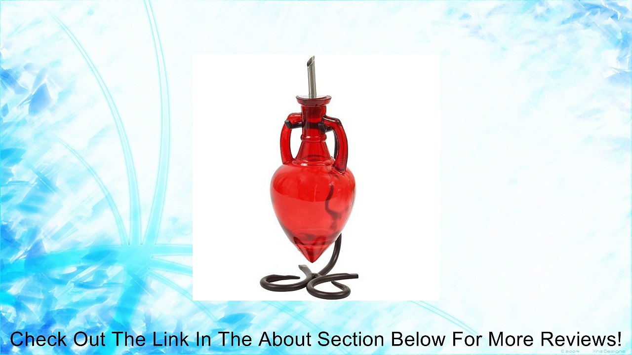Fancy Olive Oil & Vinegar Colored Glass Bottle, Liquid Dispenser 1pc ~G46~ One Red Decorative Amphora Style Bottle with Stainless Spout & Black Metal Swirl Stand Review