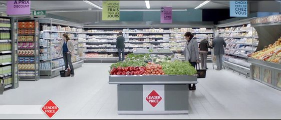 Leader Price (Casino) - supermarchés, "Le choix malin pour vivre bien, avec Jean-Pierre Coffe" - mars 2012 - le design