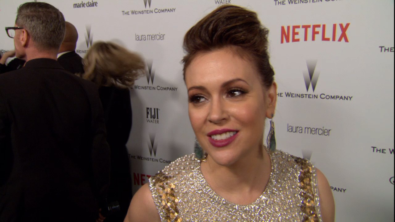 A Glittery Alyssa Milano Chats About Style At Globes After Party