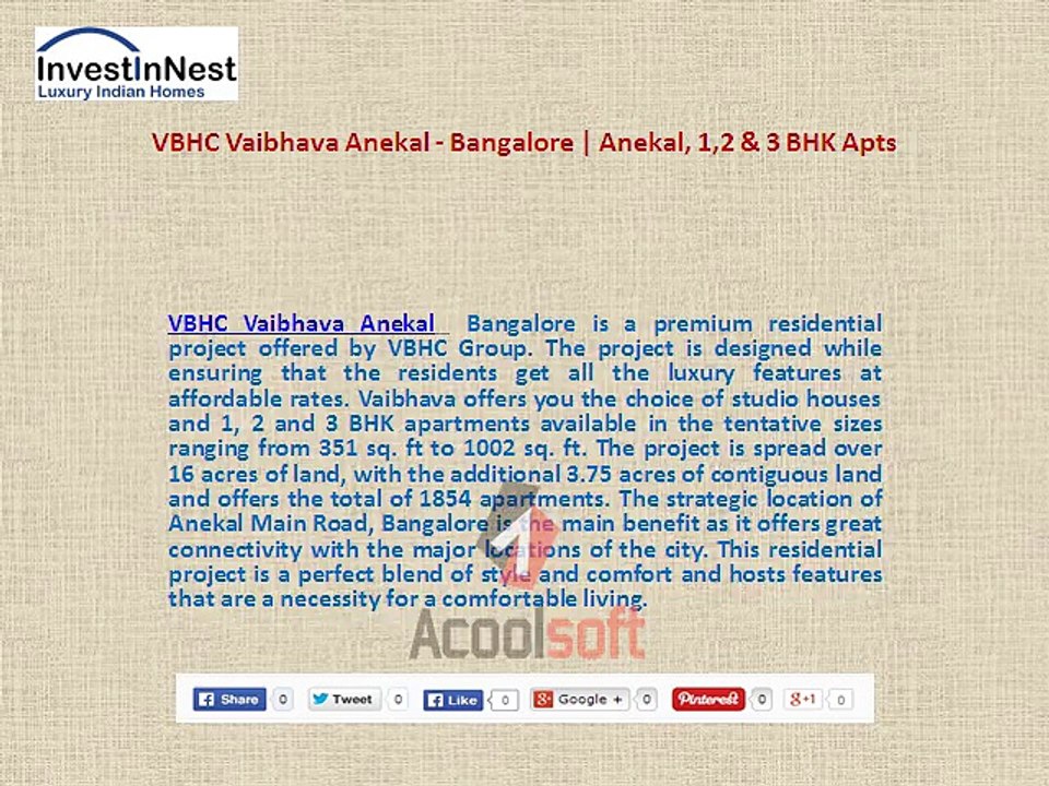 InvestInNest.com Offer Discount Book Apartments in VBHC Vaibhava Anekal