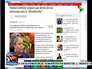 Colombia: dice Piedad Córdoba que no correrá por amenazas de derecha