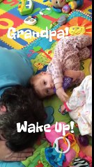 Twin babies confused by snoring grandpa