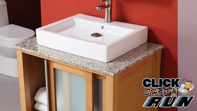 Decolav Tyson Bathroom Vanity with granite top, Storage Cabinet, and Framed Mirror