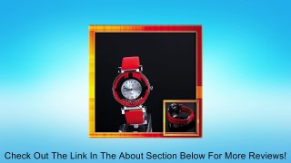 blue silver&colored beads round dial Wrist Watch red imitation leather strapW0338 Review