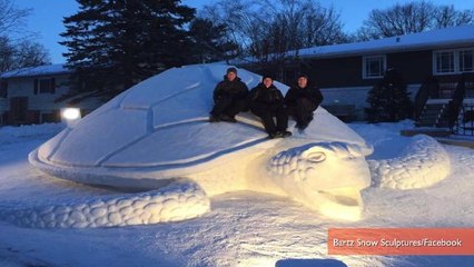 Brothers Build Giant Snow Turtle