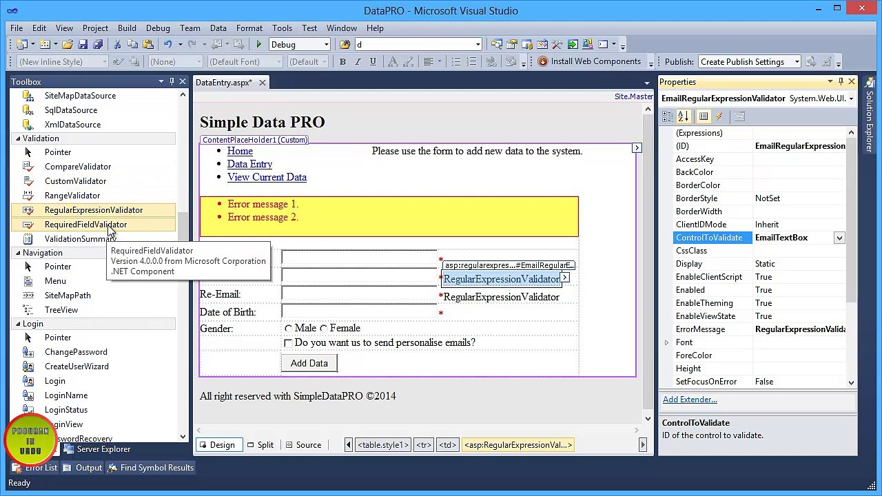 VB.NET Introduction to ASP.NET In Urdu - RegularExpressionValidator Control