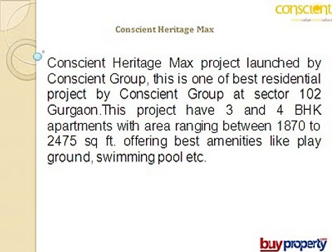 Conscient Heritage Max - Resale Project at Sector 102 Gurgaon