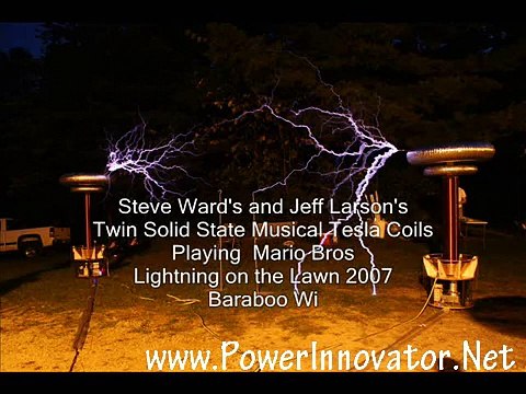 Twin Musical Tesla Coils playing Mario Bros