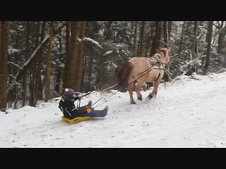 Luge à Cheval ( Line et Caren avec Guignol des Voltaics)