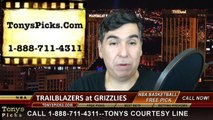 Memphis Grizzlies vs. Portland Trailblazers Free Pick Prediction NBA Pro Basketball Odds Preview 1-17-2015