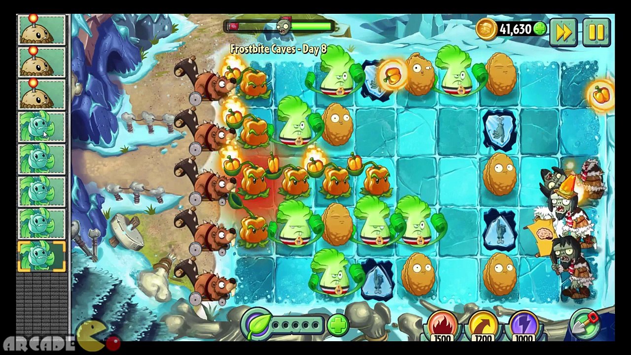 Plants vs Zombies 2  Frostbite Caves Day 8 Hunter Zombies Imp Yeti