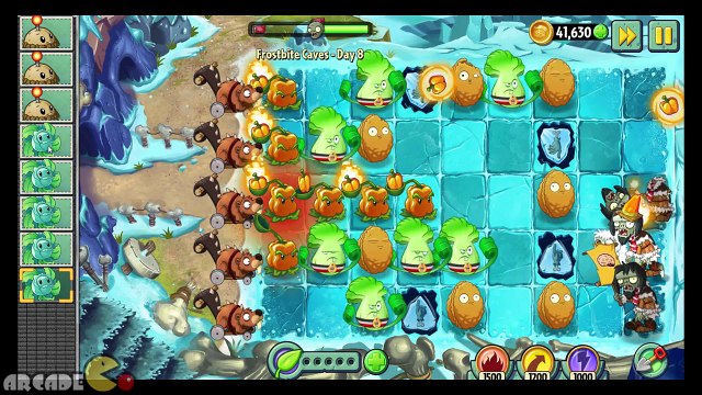 Plants vs Zombies 2 Frostbite Caves Day 8 Hunter Zombies Imp Yeti