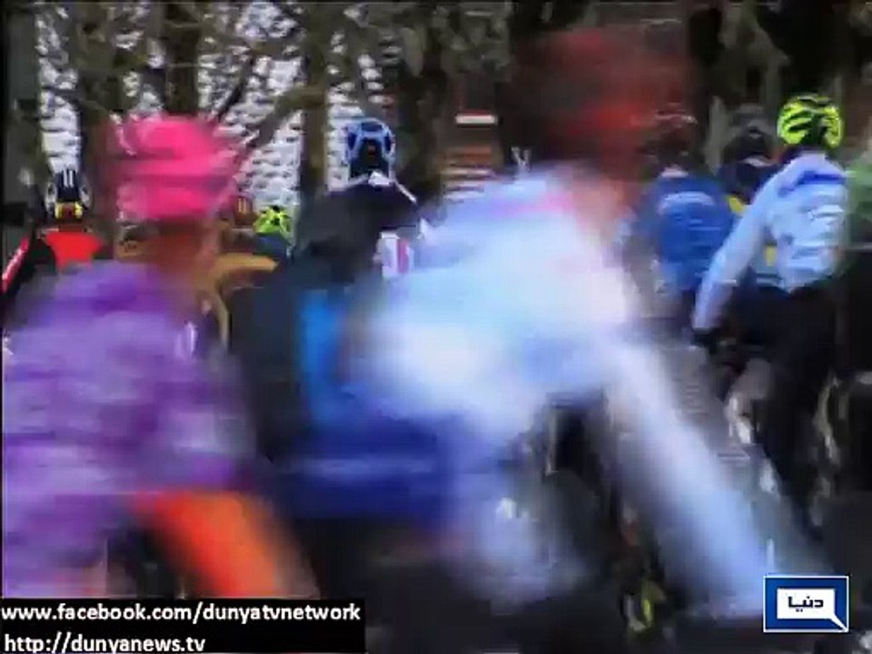 Riders show their talent by riding cycles on icy mountains