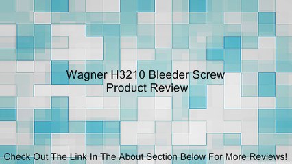 Wagner H3210 Bleeder Screw Review