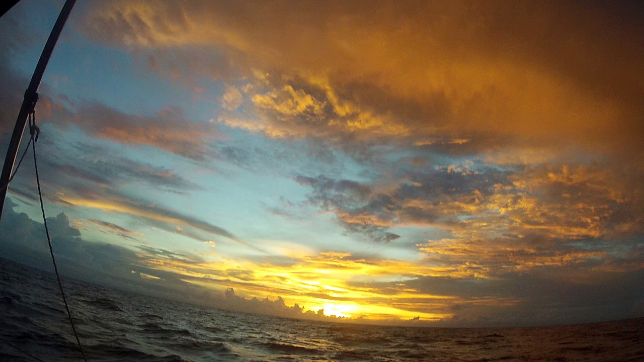 Navigation, couché de soleil" entre Trinidad et Grenade"