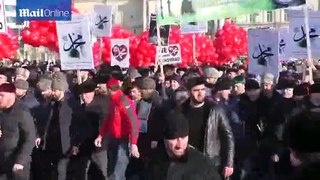 Exclusive Video of tens of thousands Gather to Protest against Charlie Hebdo in Chechnya!