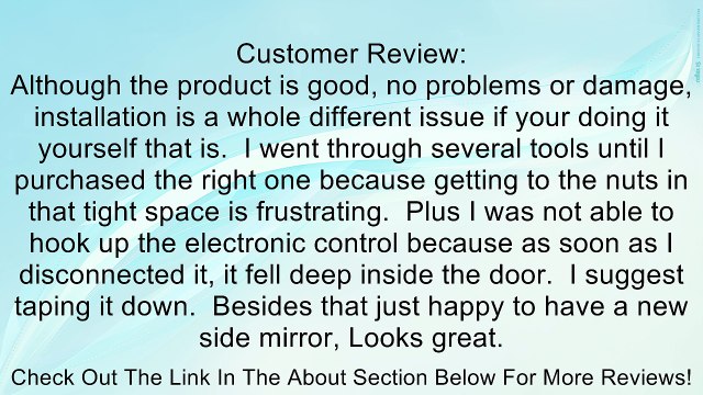 95-99 CHEVY CHEVROLET TAHOE MIRROR RH (PASSENGER SIDE) SUV, Power, Non-Heated, Corner Mount, Folding Type (1995 95 1996 96 1997 97 1998 98 1999 99) GM24ER 15764758 Review