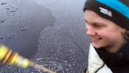 Guy Shoots Rocket Under The Ice Of Frozen Lake