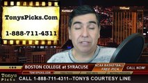 Syracuse Orange vs. Boston College Eagles Free Pick Prediction NCAA College Basketball Odds Preview 1-20-2015