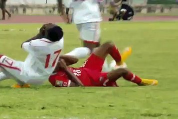 Akeem Humphrey (Trinidad U20) hilarious piece of simulation; Sent off anyway