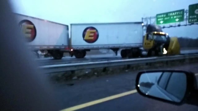 1.18.15 NJ Turnpike I-95 Crash - Black Ice - Trailer flip