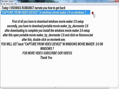 how to get back ''Capture from video device'' option on windows movie maker on windows 7