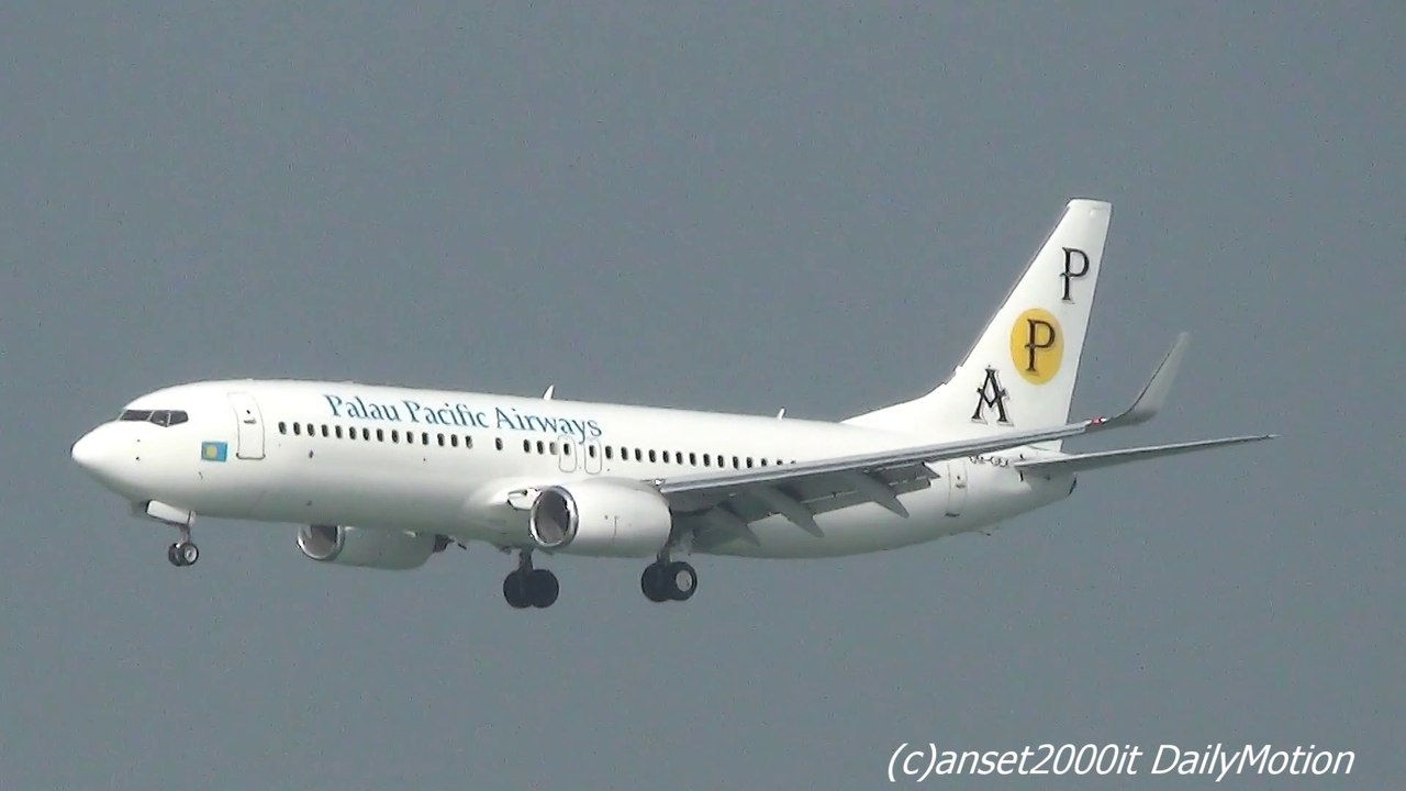 Palau Pacific Airways Flight ED1167 Landing in Hong Kong Airport. Boeing 737 OM-GEX