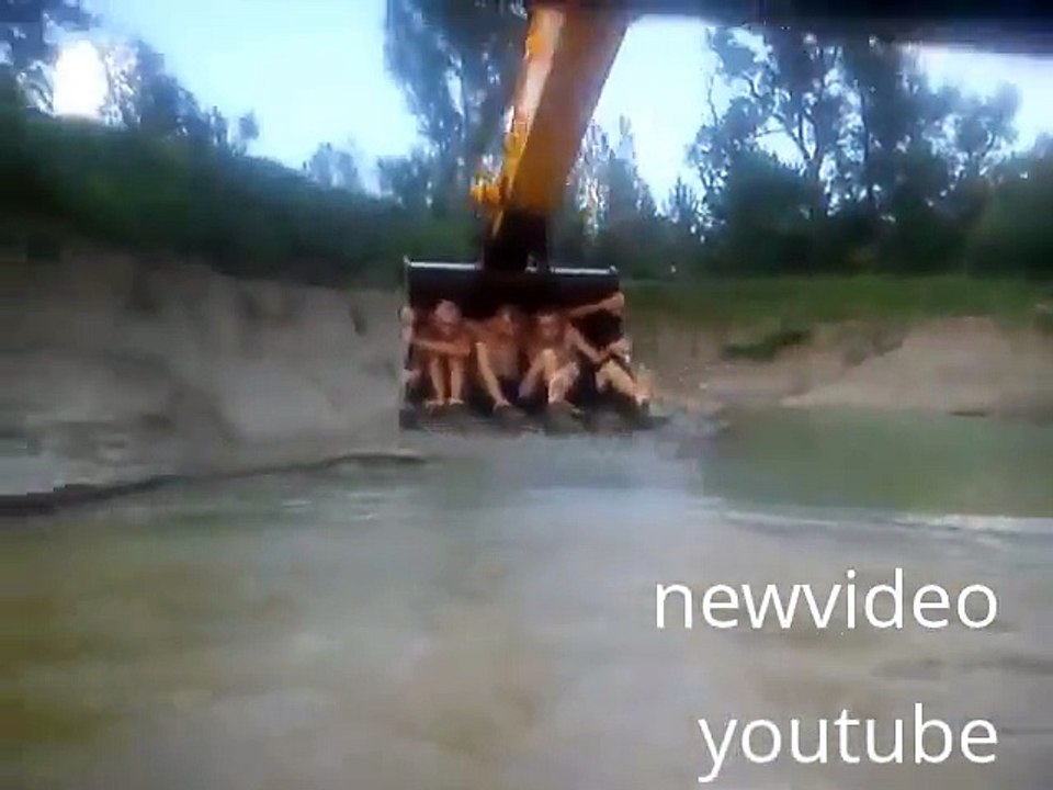 Bath time in russia, using an excavator
