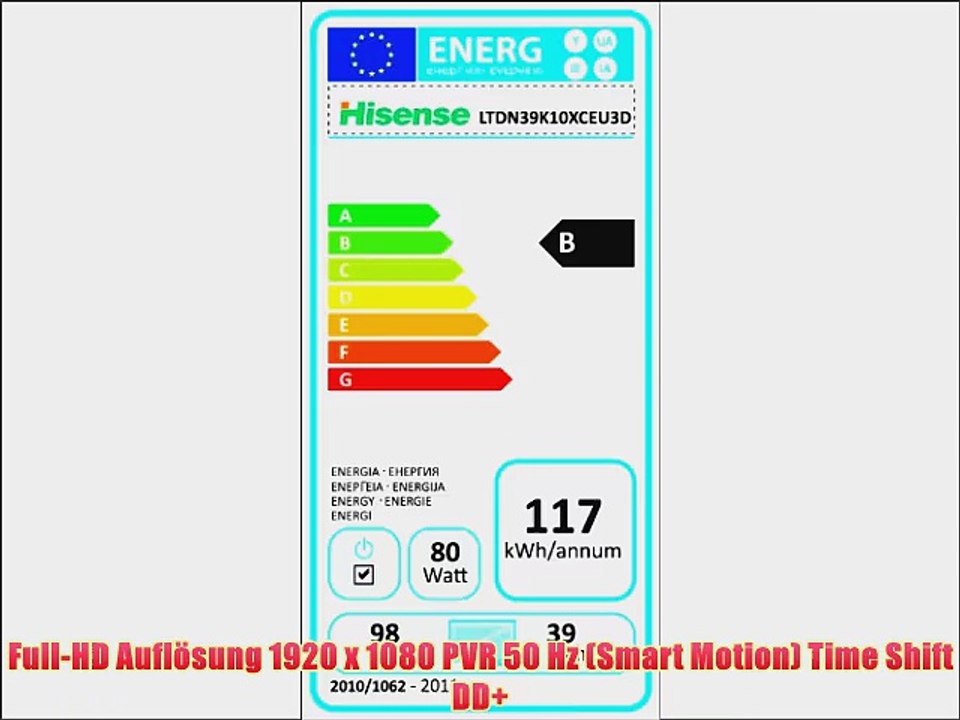 Hisense LTDN39K10XCEU3D 99 cm (39 Zoll) LED-Backlight-Fernseher EEK B (Full-HD DVB-T/-C) schwarz