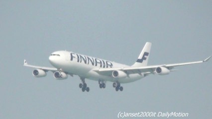 Finnair Airbus A340 Flight AY69 Landing in Hong Kong. OH-LQC Plane Registration