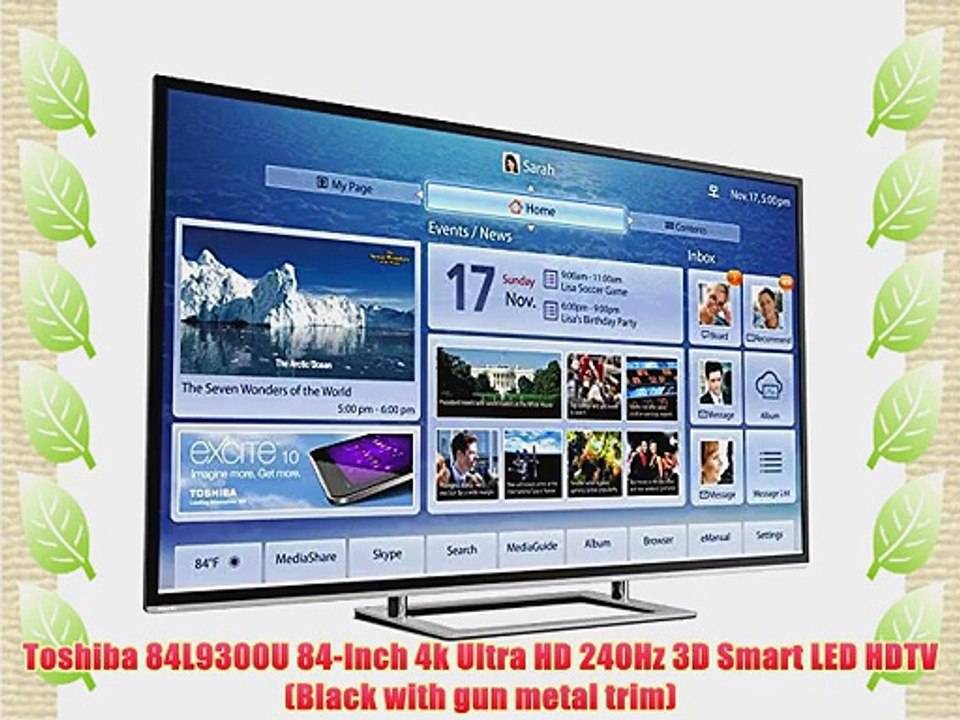 Toshiba 84L9300U 84-Inch 4k Ultra HD 240Hz 3D Smart LED HDTV (Black with gun metal trim)