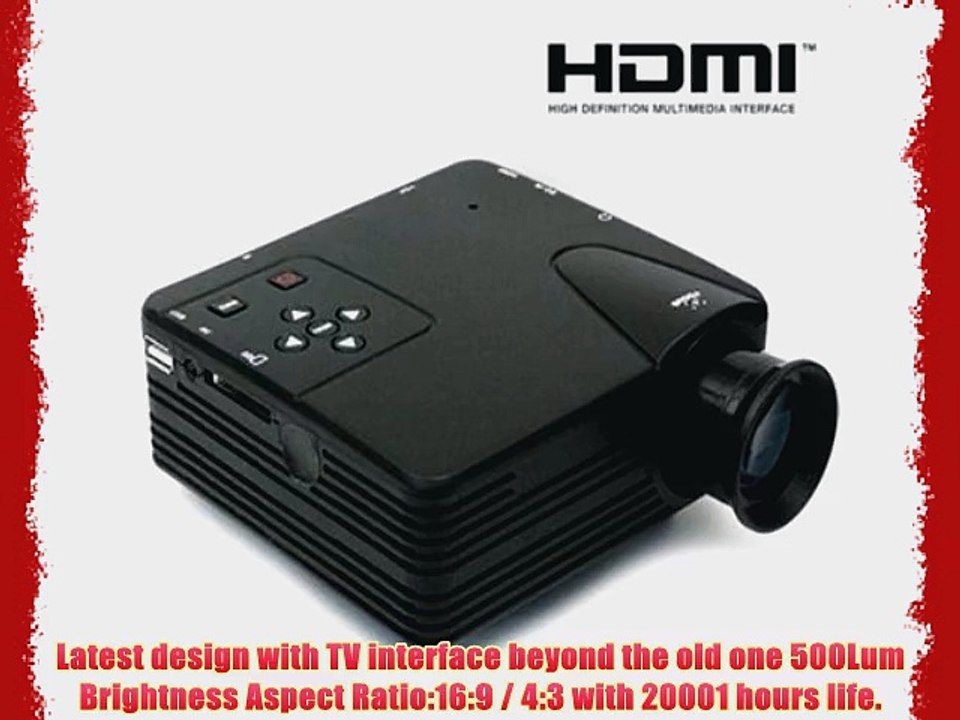 1080P LED Protable Projector HD PC AV TV VGA USB HDMI(Black)