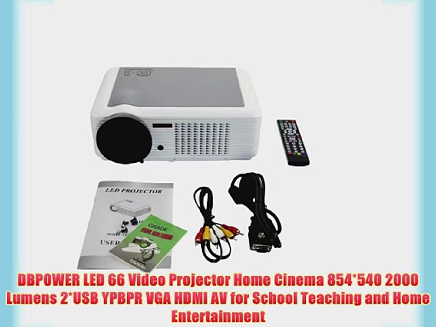 DBPOWER LED 66 Video Projector Home Cinema 854*540 2000 Lumens 2*USB YPBPR  VGA HDMI AV for - video Dailymotion