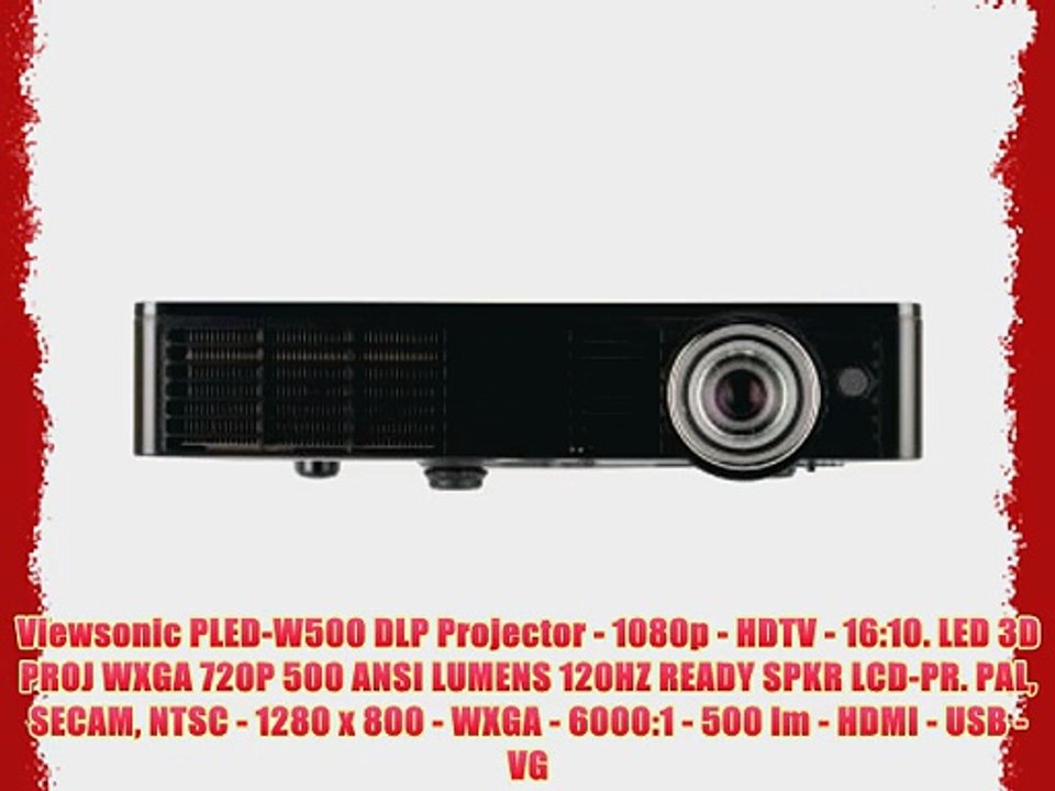Viewsonic PLED-W500 DLP Projector - 1080p - HDTV - 16:10. LED 3D PROJ WXGA 720P 500 ANSI LUMENS