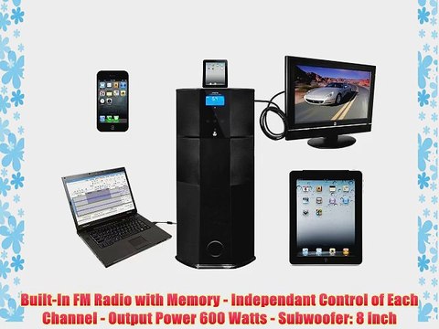 Pyle Home PHST94IPGL 600 Watt 2.1 Channel Home Theater Tower with Docking Station for iPod/iPhone/iPad