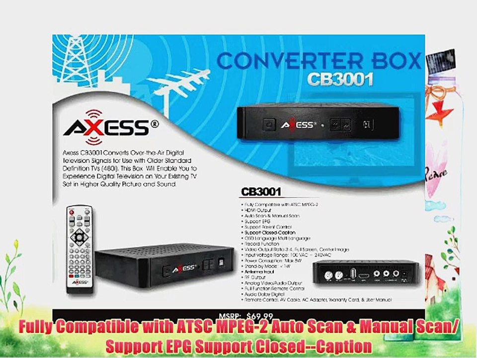 Axess-CB-3001 ATSC Digital TV Converter Box w/ Media Player