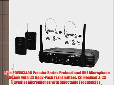 Pyle PDWM3400 Premier Series Professional UHF Microphone System with (2) Body-Pack Transmitters